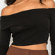 Bardot ribbed long sleeve crop top