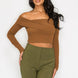 Bardot ribbed long sleeve crop top