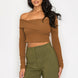 Bardot ribbed long sleeve crop top