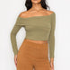 Bardot ribbed long sleeve crop top