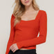 Long slv sweetheart neck seam detail knit top