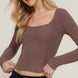 Long slv sweetheart neck seam detail knit top