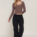 Long slv sweetheart neck seam detail knit top
