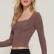 Long slv sweetheart neck seam detail knit top