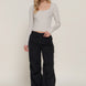 Long slv sweetheart neck seam detail knit top