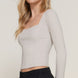 Long slv sweetheart neck seam detail knit top