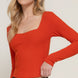 Long slv sweetheart neck seam detail knit top