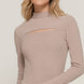Long slv mock neck kyehole rib knit top