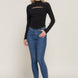 Long slv mock neck kyehole rib knit top