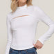 Long slv mock neck kyehole rib knit top