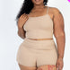 Plus Size Ribbed Cami Crop Top & Ruched Shorts Set