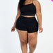Plus Size Ribbed Cami Crop Top & Ruched Shorts Set