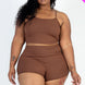 Plus Size Ribbed Cami Crop Top & Ruched Shorts Set