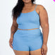Plus Size Ribbed Cami Crop Top & Ruched Shorts Set