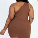 Plus Size Ribbed One Shoulder Cutout Front Casual Mini Bodycon Dress
