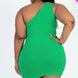 Plus Size Ribbed One Shoulder Cutout Front Casual Mini Bodycon Dress