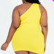Plus Size Ribbed One Shoulder Cutout Front Casual Mini Bodycon Dress
