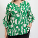 Geometric print ruffled bell sleeve woven top