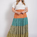 Ditsy floral color block skirt with front slit