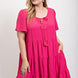 Textured woven tiered dress with tassel tie and pockets