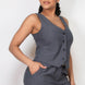 Buttoned Solid V-neck Vest Top