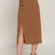 Front Open Slit Corduroy Midi Skirt