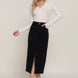 Front Open Slit Corduroy Midi Skirt