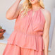 Round Neck Pleats Waist Elastic Ruffle Back Button Romper