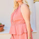Round Neck Pleats Waist Elastic Ruffle Back Button Romper