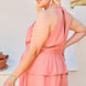 Round Neck Pleats Waist Elastic Ruffle Back Button Romper