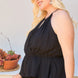 Round Neck Pleats Waist Elastic Ruffle Back Button Romper