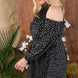 Plus Size Round Neck Contrast Mesh Cold Shoulder Ruffle Detail Back Tie Leopard Printed Dress