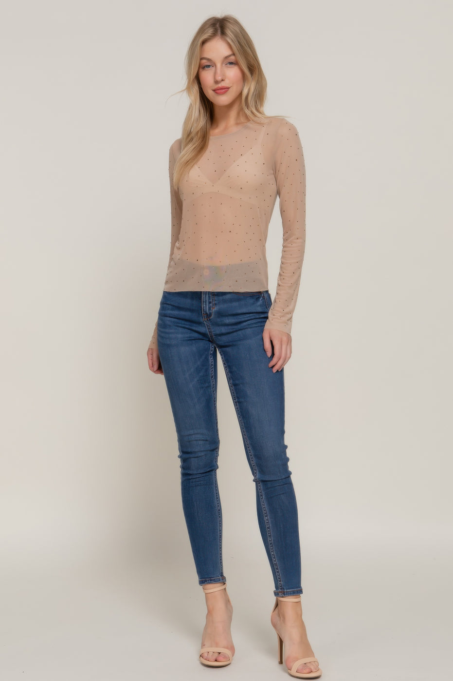 Long Sleeve Mesh w/ Rhinestone Top