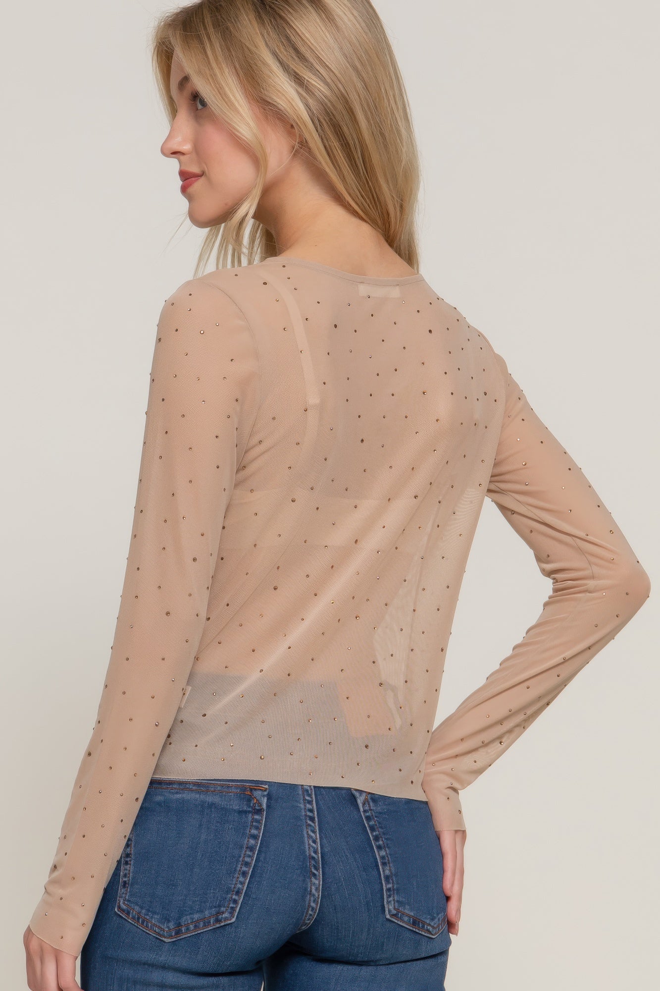 Long Sleeve Mesh w/ Rhinestone Top