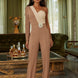 Snowflae Stone On Waist Half Shoulder Jumpsuit