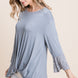Animal Print Contrast Bell Sleeves Fashion Top With Gathered Front Hem