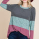 Colorblock Floral Contrast Long Sleeve Top