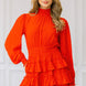 Long Sleeve Smocked Neck Tiered Ruffle Mini Dress