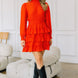 Long Sleeve Smocked Neck Tiered Ruffle Mini Dress