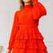 Long Sleeve Smocked Neck Tiered Ruffle Mini Dress