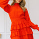 Long Sleeve Smocked Neck Tiered Ruffle Mini Dress