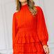 Long Sleeve Smocked Neck Tiered Ruffle Mini Dress