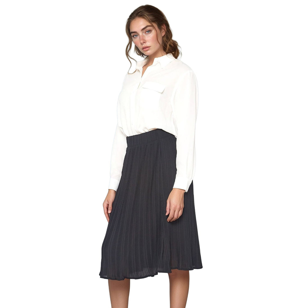 Pleione Women's High Waisted Pleated Midi Skirt