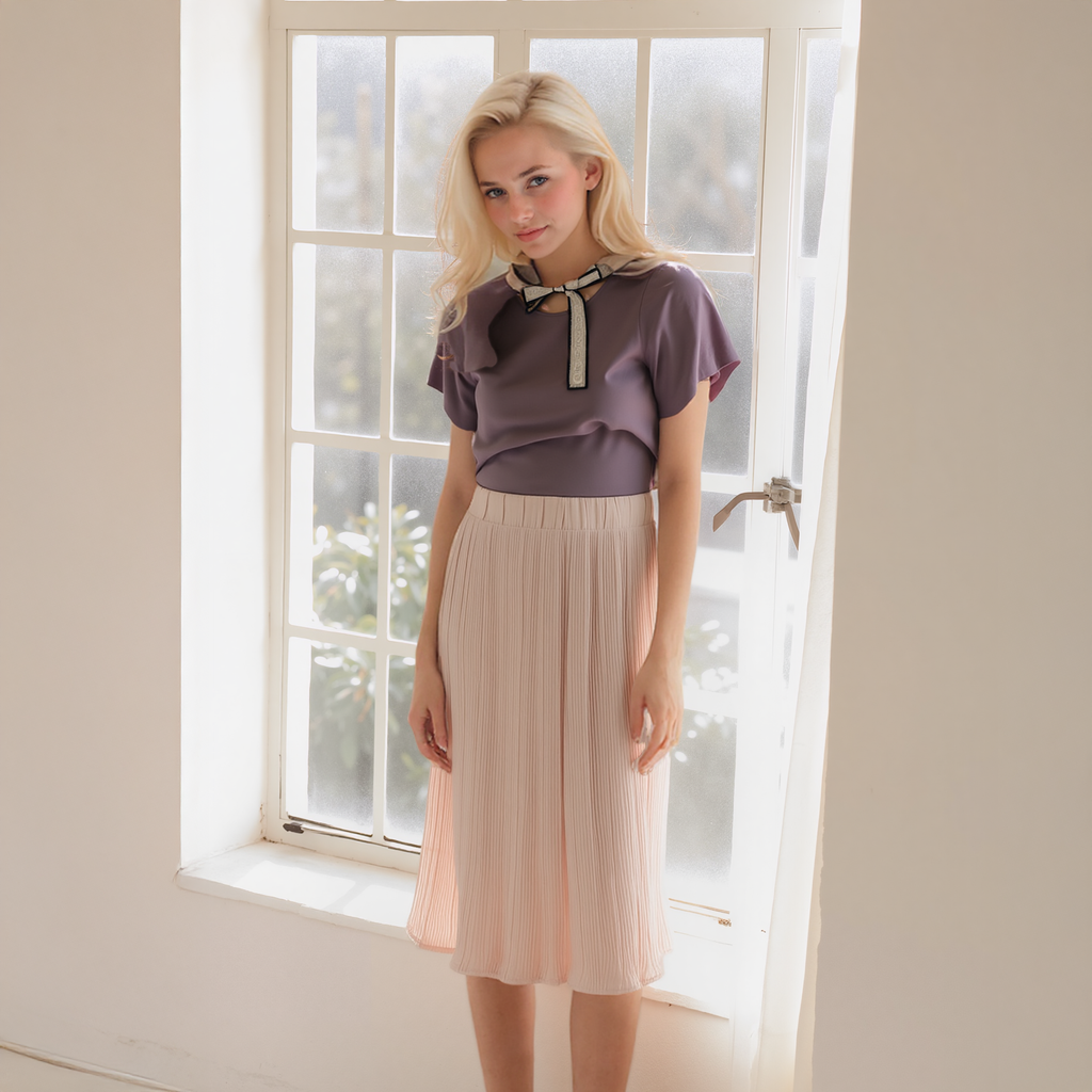 Pleione Women's High Waisted Pleated Midi Skirt