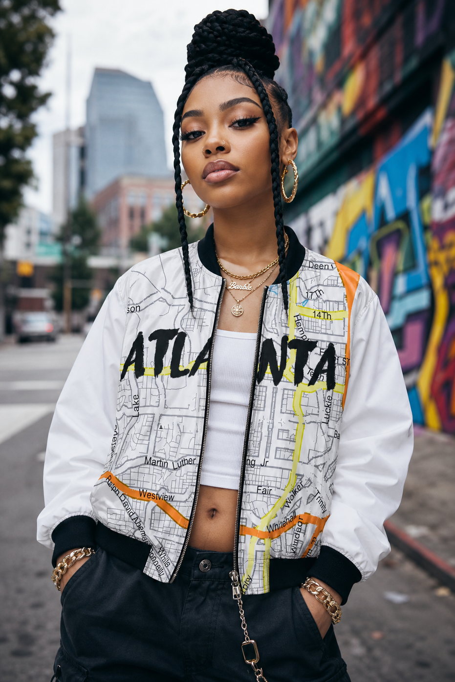 Atlanta Kimante White AOP Bomber Jacket