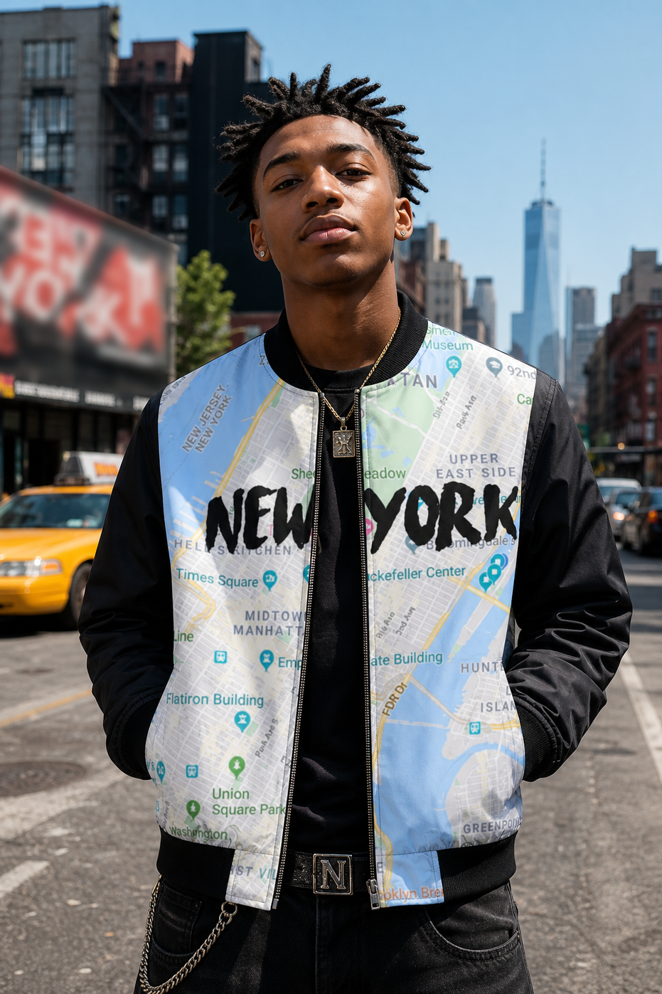New York Kimante Black AOP Bomber Jacket