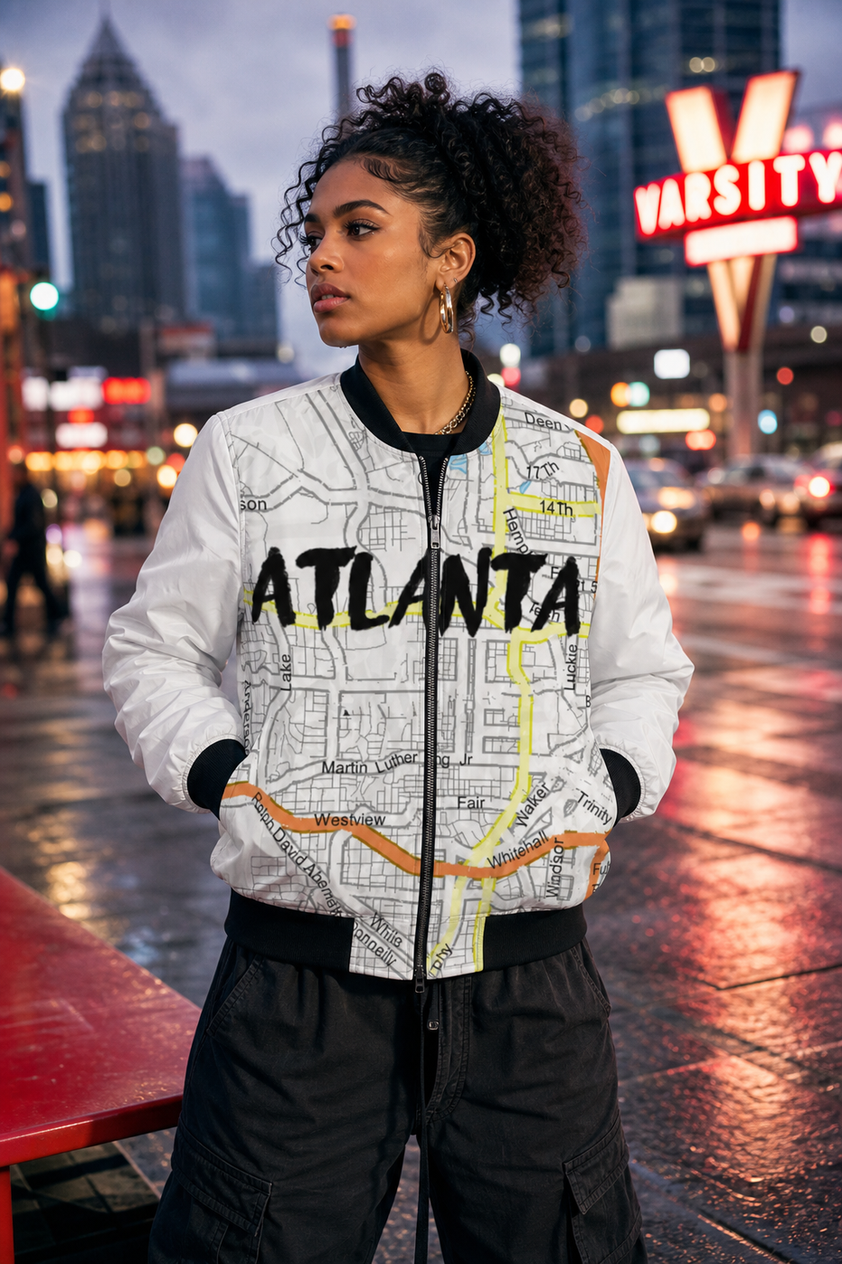 Atlanta Kimante White AOP Bomber Jacket