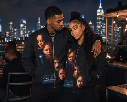 Set it off Painted Caricature Kimante Bomber Jacket