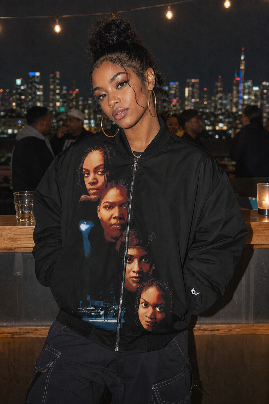 Set it off Painted Caricature Kimante Bomber Jacket