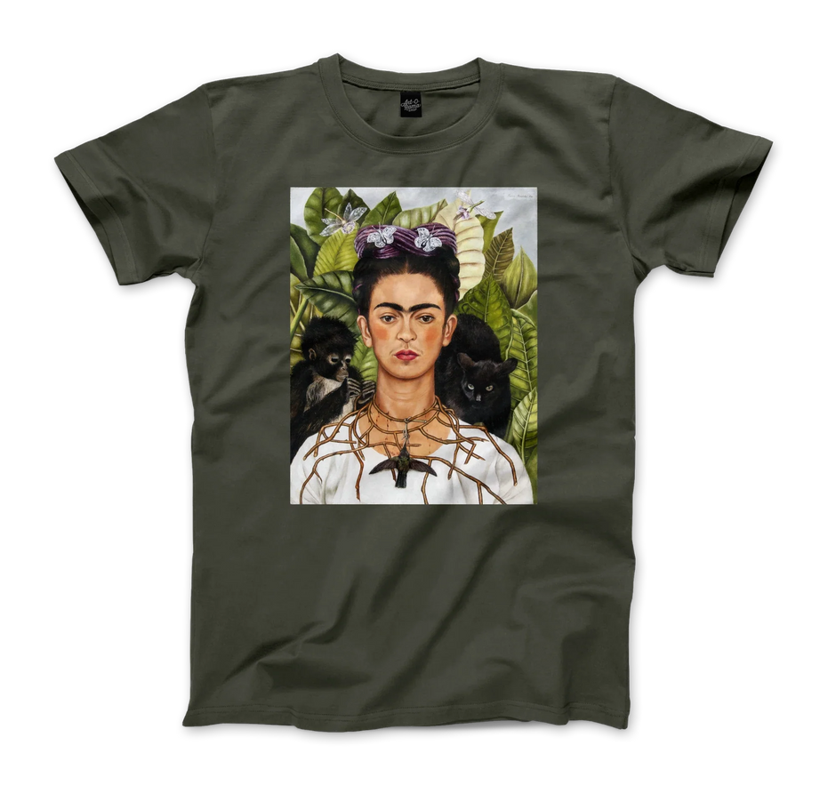 Frida Kahlo Self-Portrait With Thorn Necklace and Hummingbird Art T-Shirt